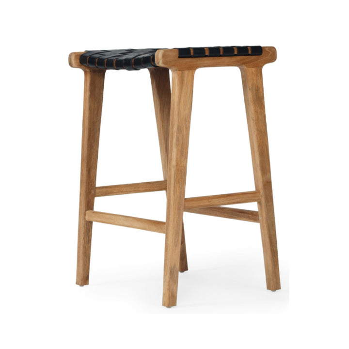Karina Leather Counter Stool Backless (Woven) Black 65cm