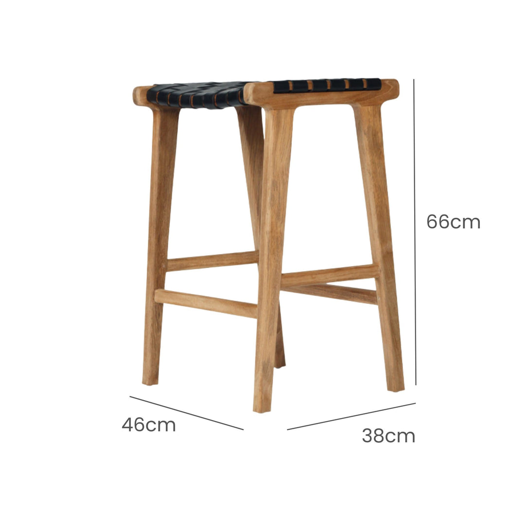 Karina Leather Counter Stool Backless (Woven) Black 65cm