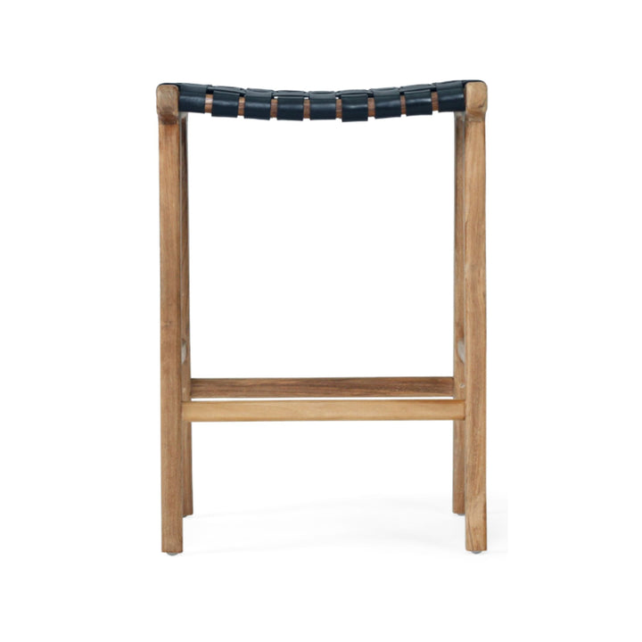 Karina Leather Counter Stool Backless (Woven) Black 65cm