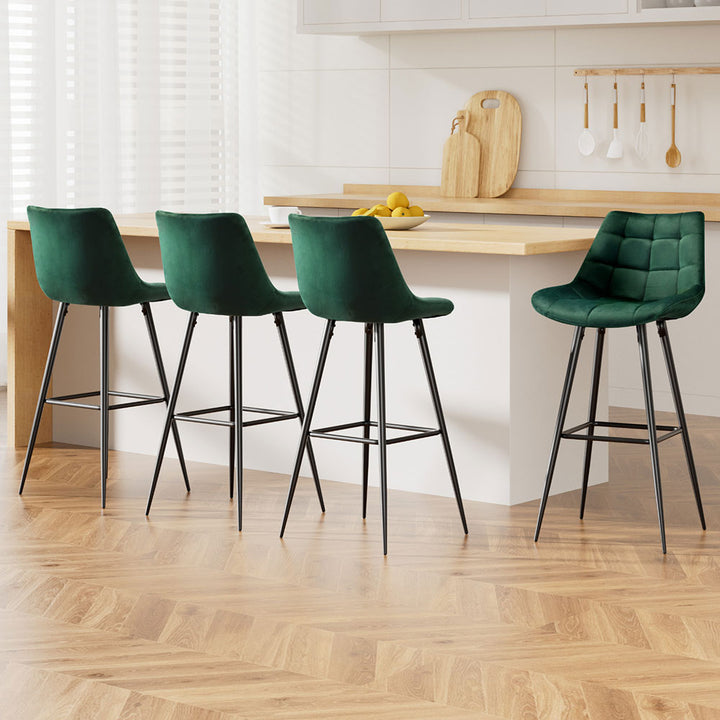 Audrey Velvet Fabric Bar Stool (Set of 4) Green 76cm