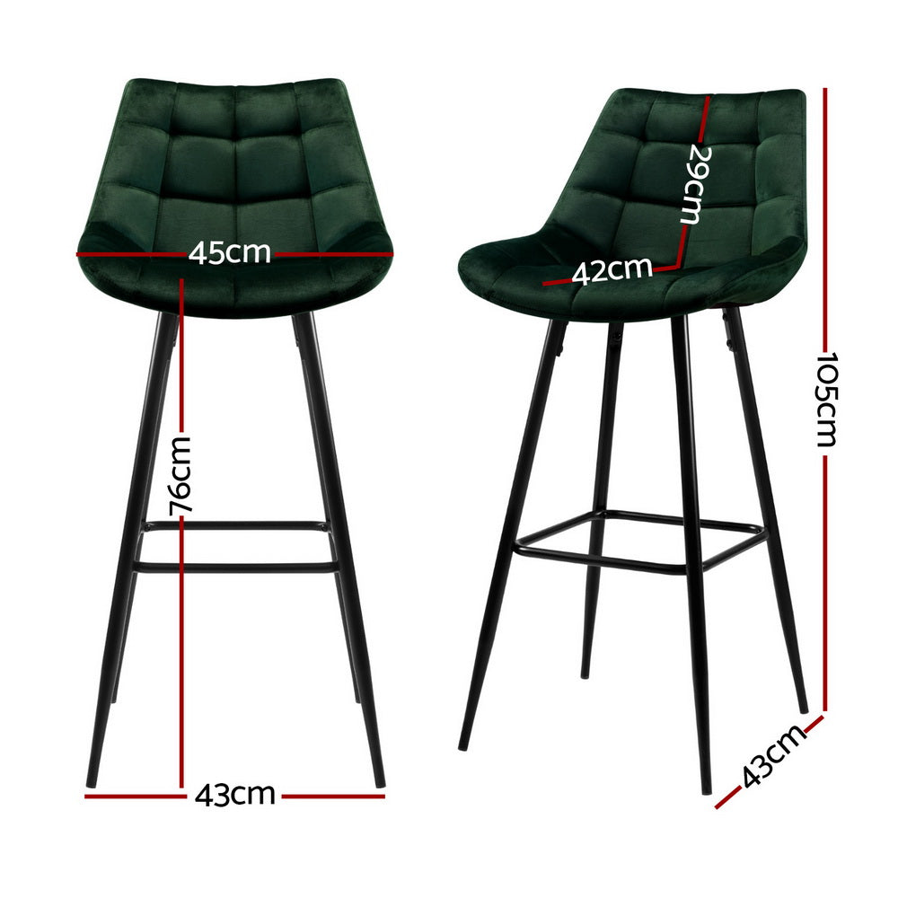 Audrey Velvet Fabric Bar Stool (Set of 4) Green 76cm