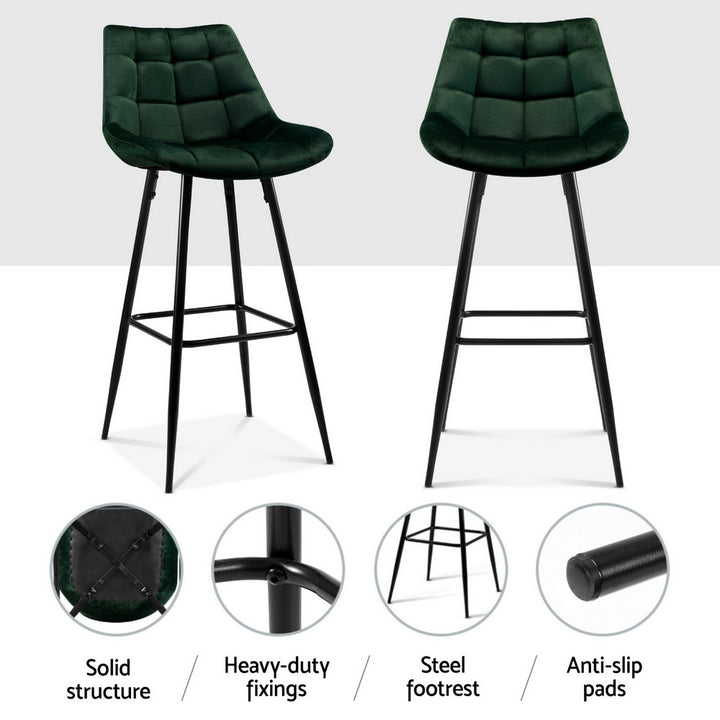 Audrey Velvet Fabric Bar Stool (Set of 4) Green 76cm