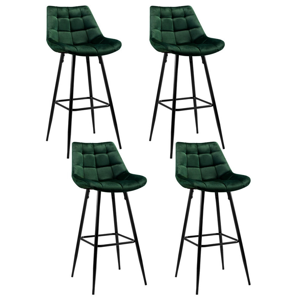 Audrey Velvet Fabric Bar Stool (Set of 4) Green 76cm