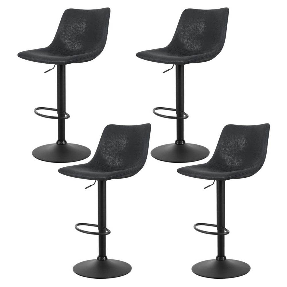 Harley Leather Bar Stool Swivel (Set of 4) Black