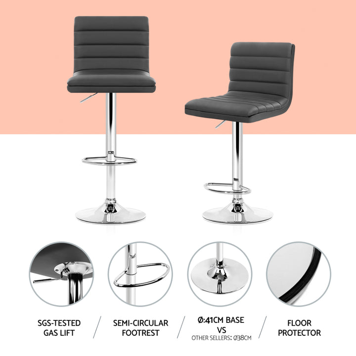 Arne Leather Bar Stool Swivel (Set of 4) Grey