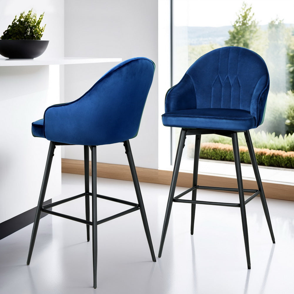 Wilma Velvet Fabric Bar Stool (Set of 4) Blue 72cm