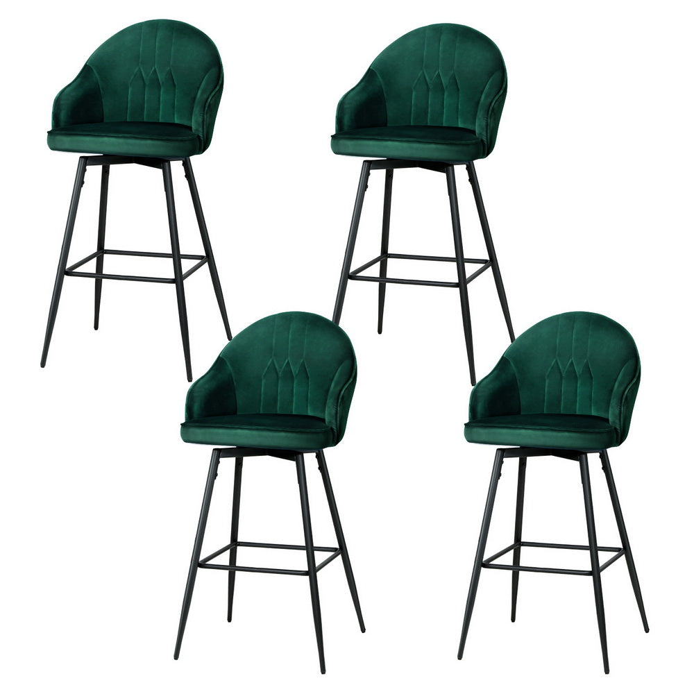 Wilma Velvet Fabric Bar Stool (Set of 4) Green 72cm