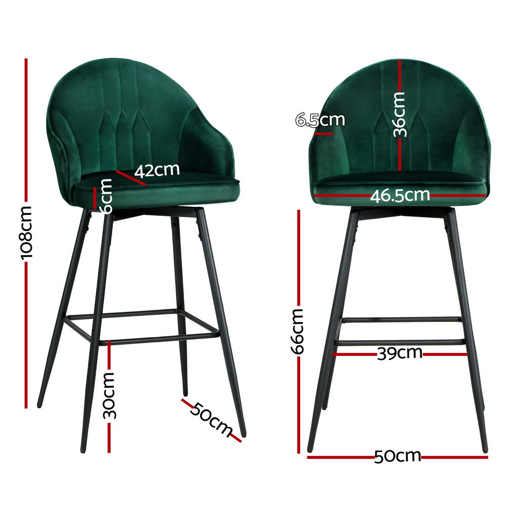 Wilma Velvet Fabric Bar Stool (Set of 4) Green 72cm