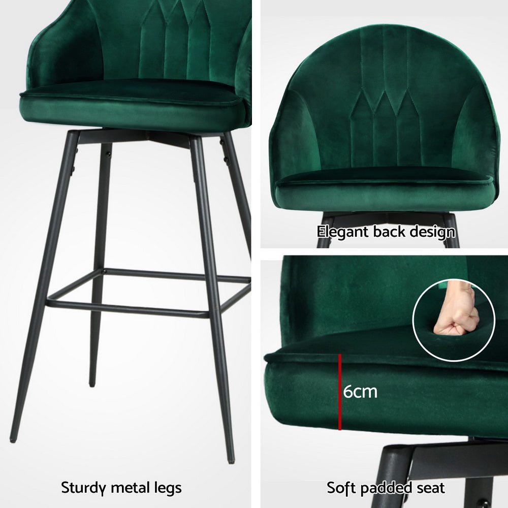 Wilma Velvet Fabric Bar Stool (Set of 4) Green 72cm