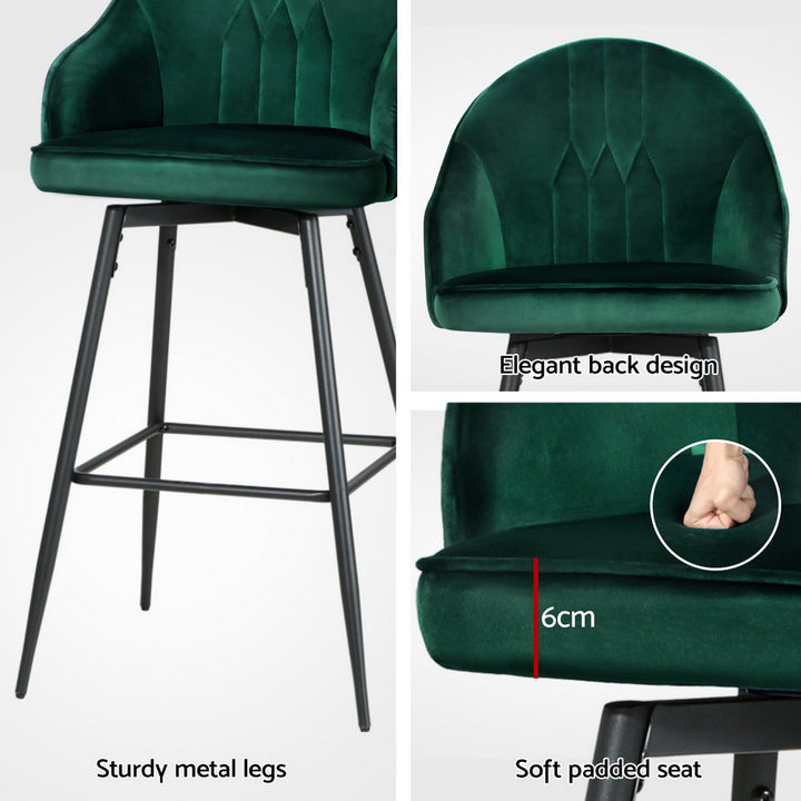 Wilma Velvet Fabric Bar Stool (Set of 4) Green 72cm