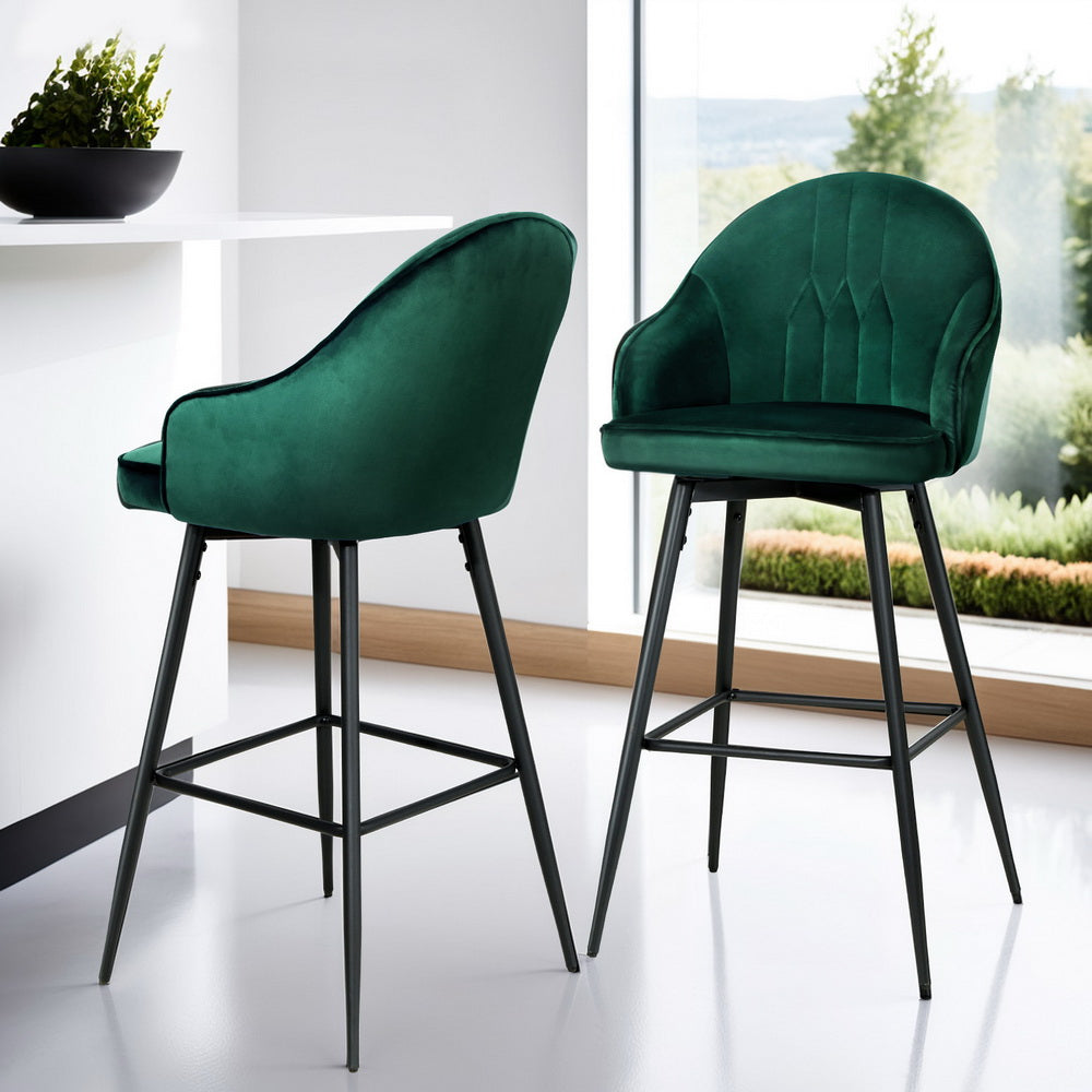 Wilma Velvet Fabric Bar Stool (Set of 4) Green 72cm