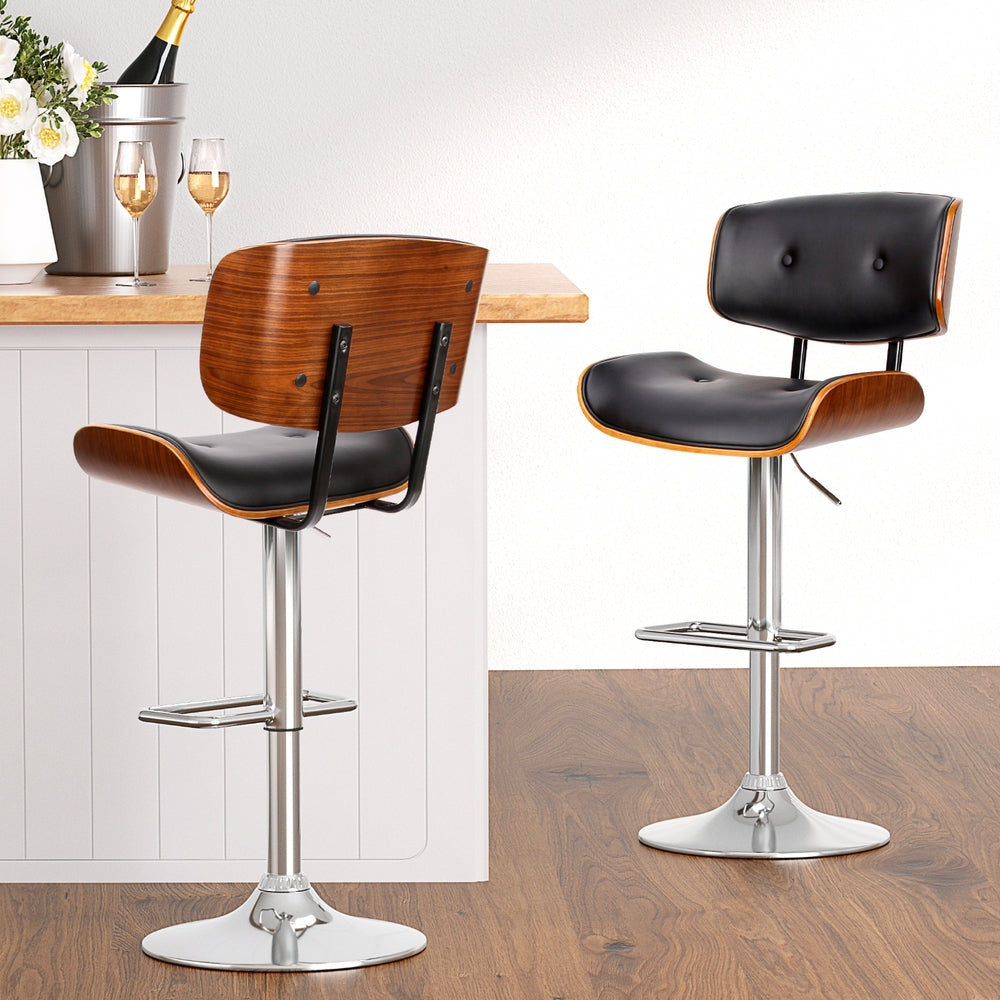 Morgan Leather Bar Stool Wooden Swivel (Set of 4) Black