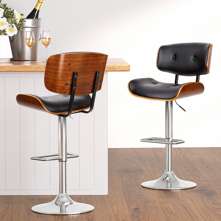 Morgan Leather Bar Stool Wooden Swivel (Set of 4) Black