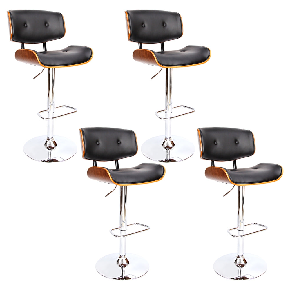 Morgan Leather Bar Stool Wooden Swivel (Set of 4) Black