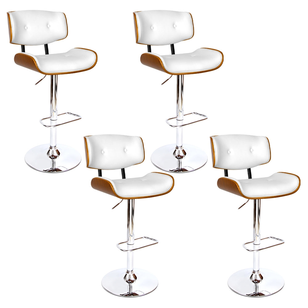 Morgan Leather Bar Stool Wooden Swivel (Set of 4) White