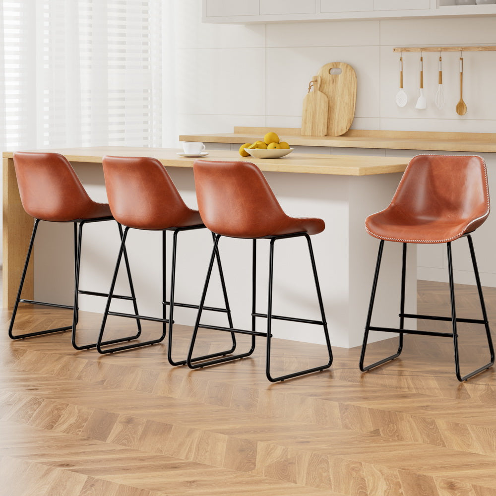 Winston Leather Bar Stool (Set of 4) Brown 70cm
