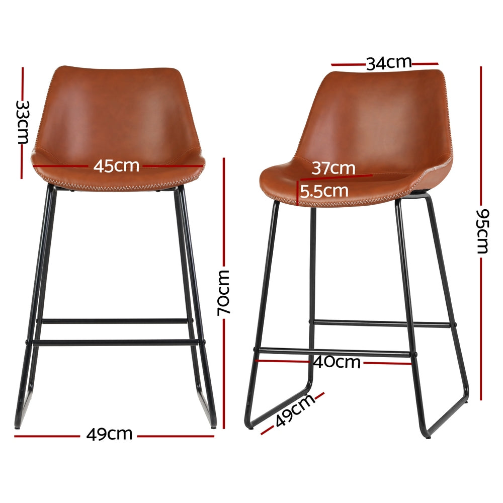 Winston Leather Bar Stool (Set of 4) Brown 70cm