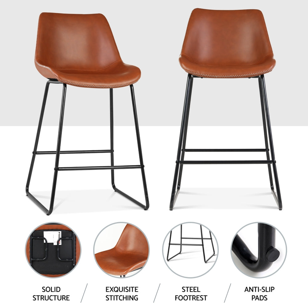 Winston Leather Bar Stool (Set of 4) Brown 70cm