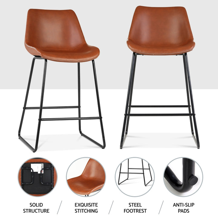 Winston Leather Bar Stool (Set of 4) Brown 70cm