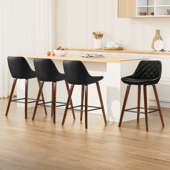 Hunter Leather Counter Stool Wooden (Set of 4) Black 68cm