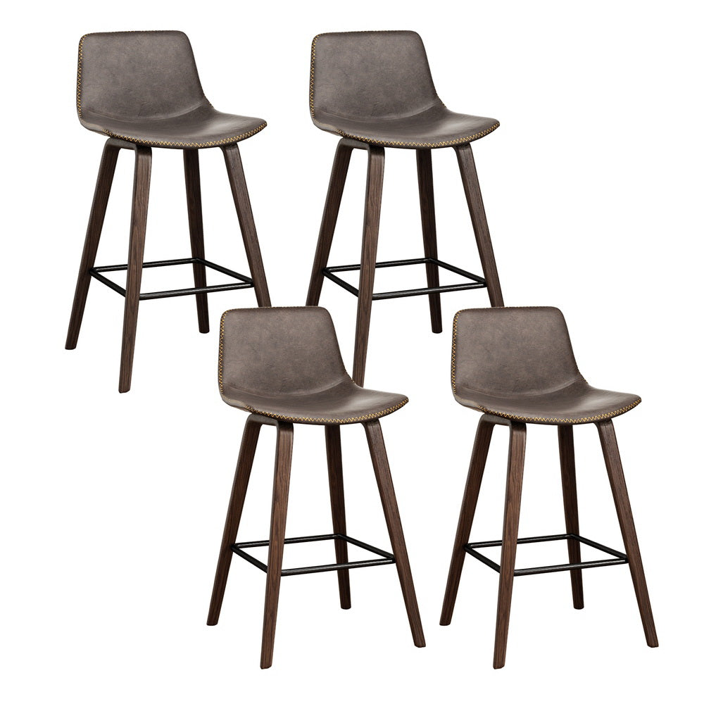 Schmidt Leather Counter Stool Wooden (Set of 4) Walnut 68cm