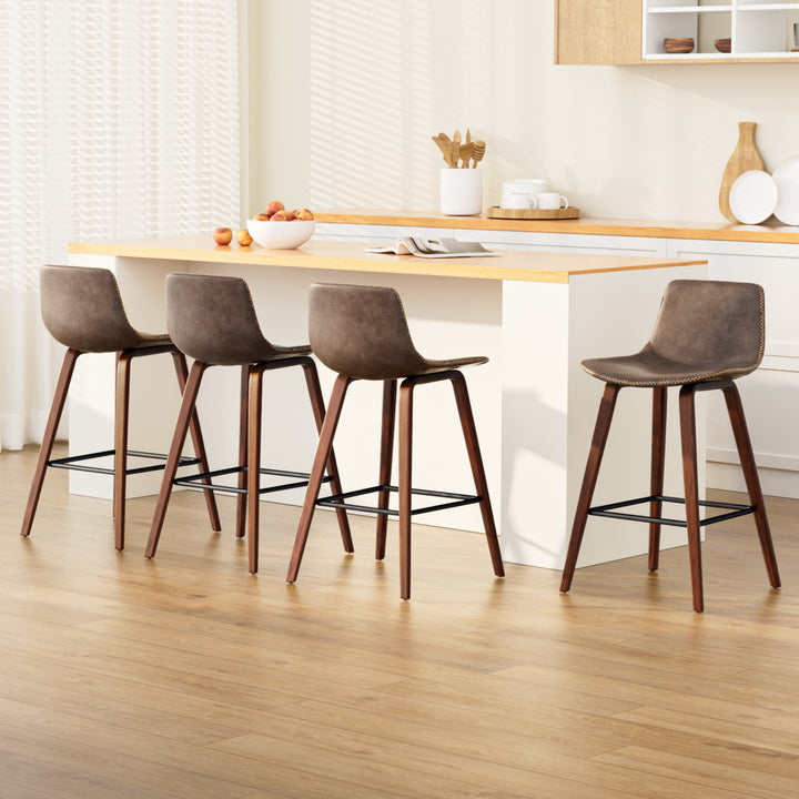 Schmidt Leather Counter Stool Wooden (Set of 4) Walnut 68cm