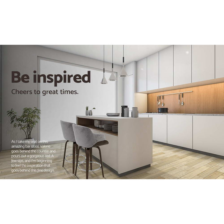 Maisy Velvet Fabric Bar Stool Wooden Swivel (Set of 2) Grey 70cm