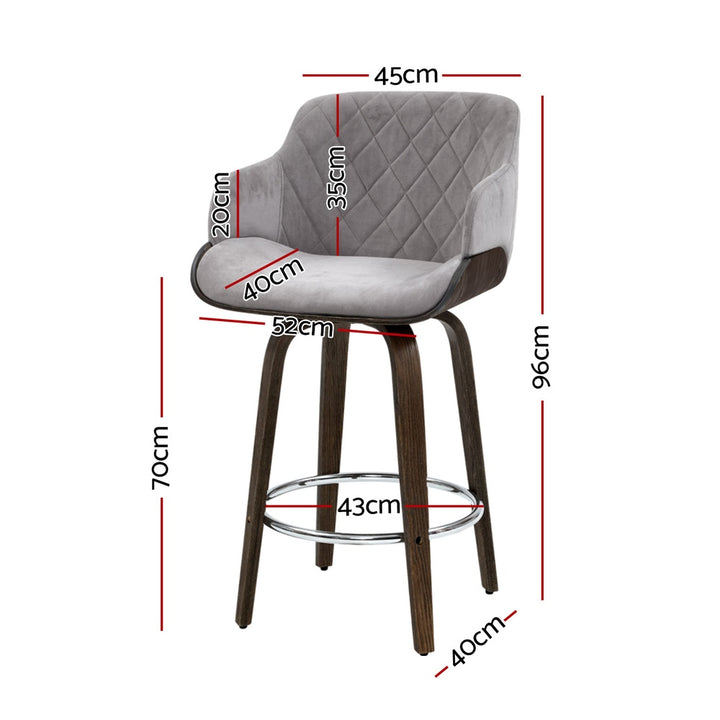 Maisy Velvet Fabric Bar Stool Wooden Swivel (Set of 4) Grey 70cm