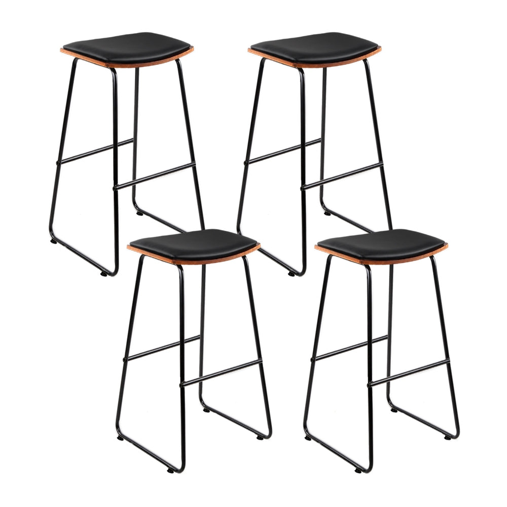 Porter Industrial Bar Stool Leather Backless (Set of 4) Black 76cm