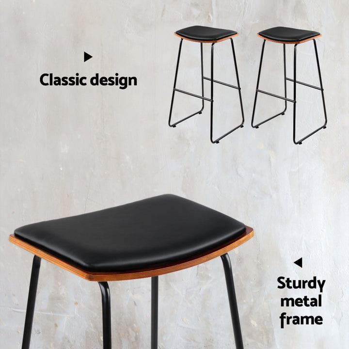 Porter Industrial Bar Stool Leather Backless (Set of 4) Black 76cm