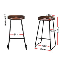 Load image into Gallery viewer, Parker Industrial Bar Stool Wooden Backless (Set of 2) Dark Wood 75cm