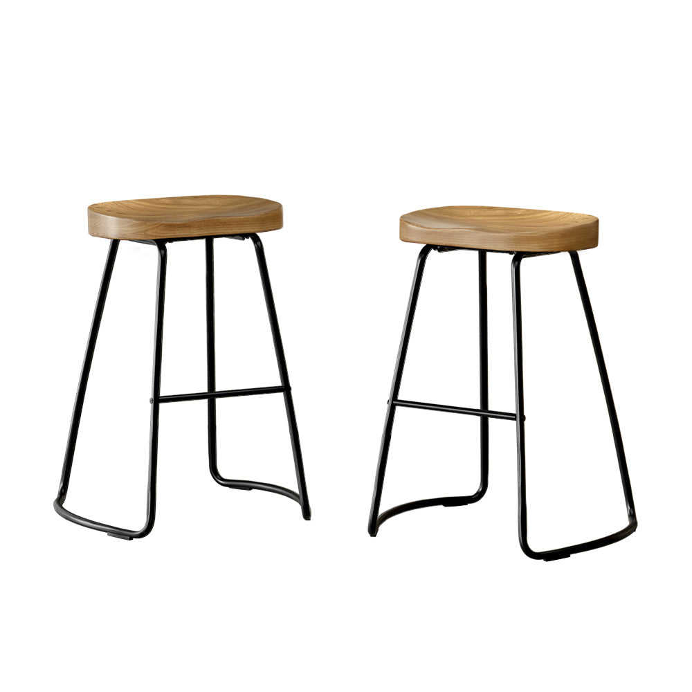 Parker Industrial Counter Stool Wooden Backless (Set of 2) Natural 65cm