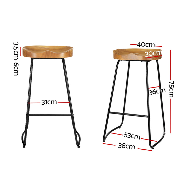 Parker Industrial Bar Stool Wooden Backless (Set of 4) Natural 75cm