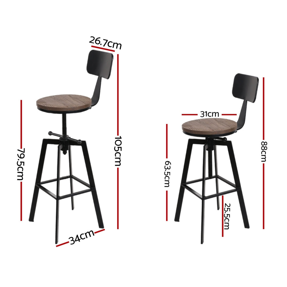 Bruno Industrial Bar Stool Wooden Swivel (Set of 4) Black