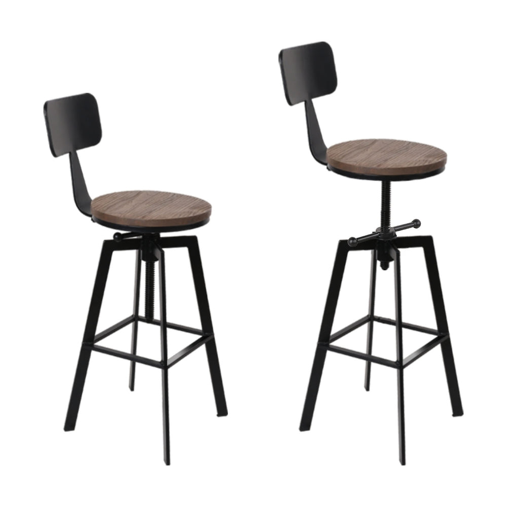 Bruno Industrial Bar Stool Wooden Swivel (Set of 4) Black