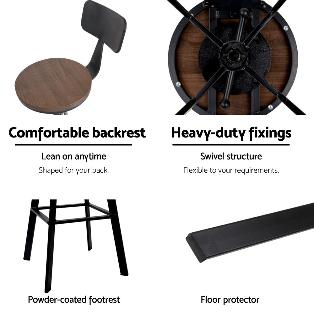 Bruno Industrial Bar Stool Wooden Swivel (Set of 4) Black