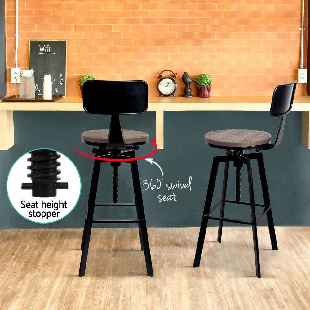 Bruno Industrial Bar Stool Wooden Swivel (Set of 4) Black