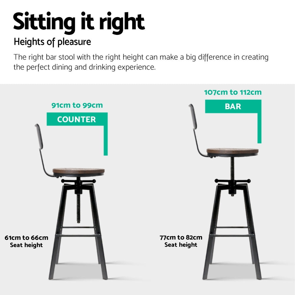 Bruno Industrial Bar Stool Wooden Swivel (Set of 4) Black