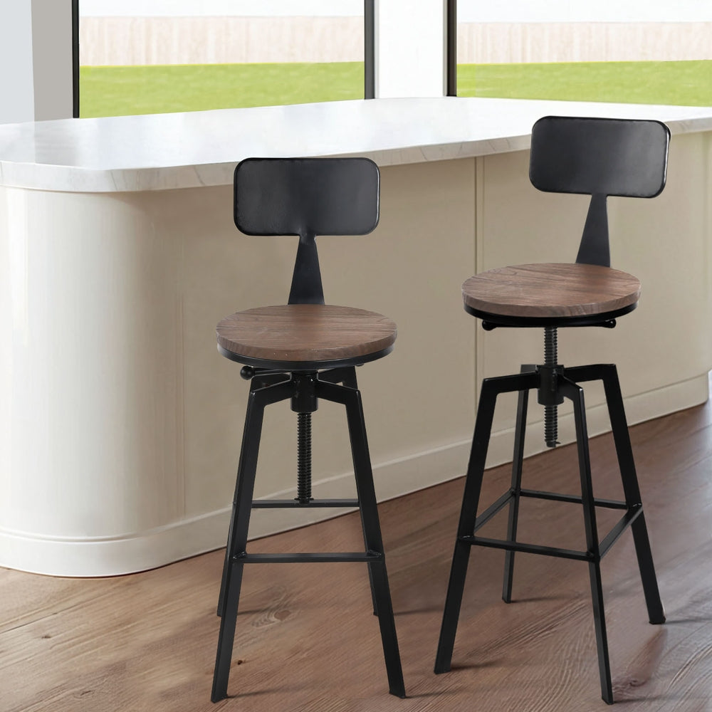 Bruno Industrial Bar Stool Wooden Swivel (Set of 4) Black