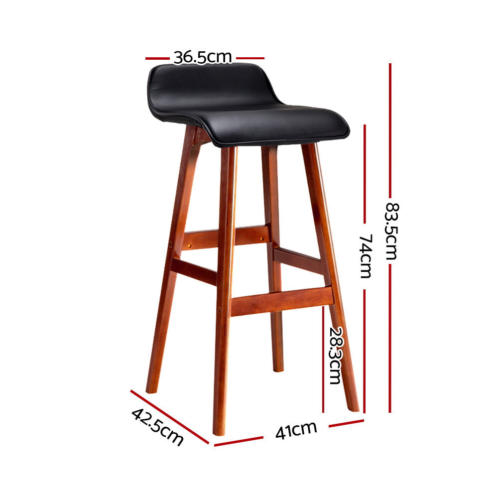 Silvia Wooden Bar Stool Leather (Set of 4) Black 74cm