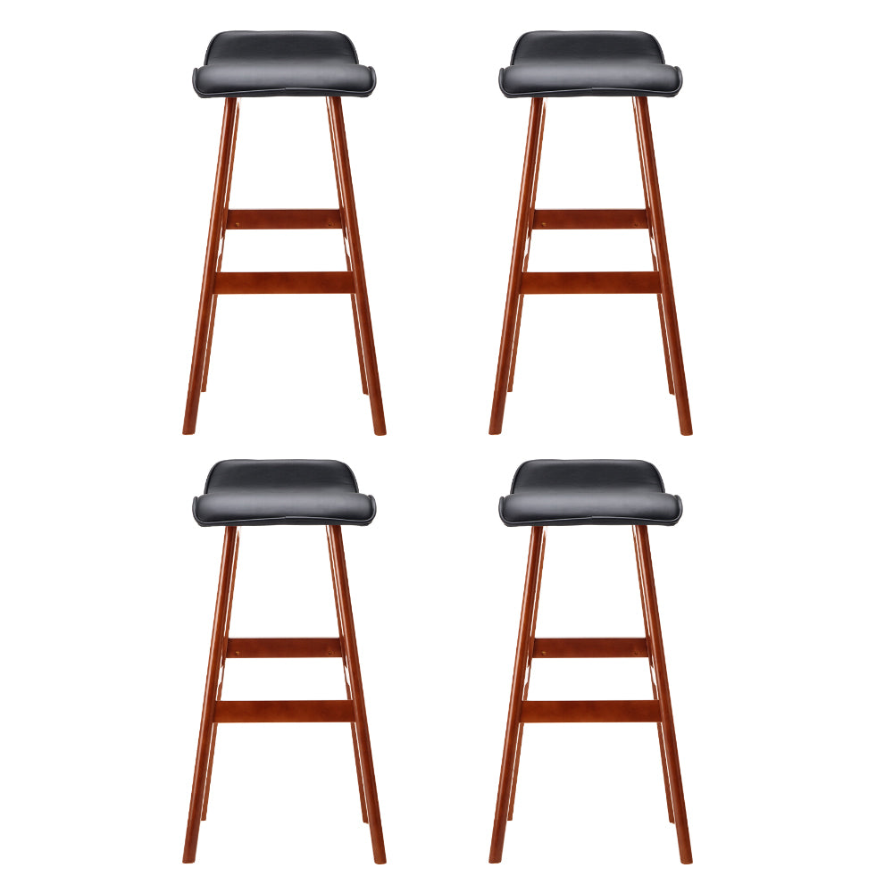 Silvia Wooden Bar Stool Leather (Set of 4) Black 74cm