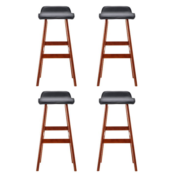 Silvia Wooden Bar Stool Leather (Set of 4) Black 74cm
