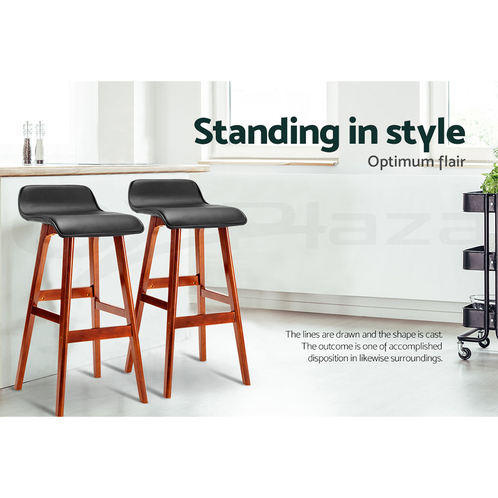 Silvia Wooden Bar Stool Leather (Set of 4) Black 74cm