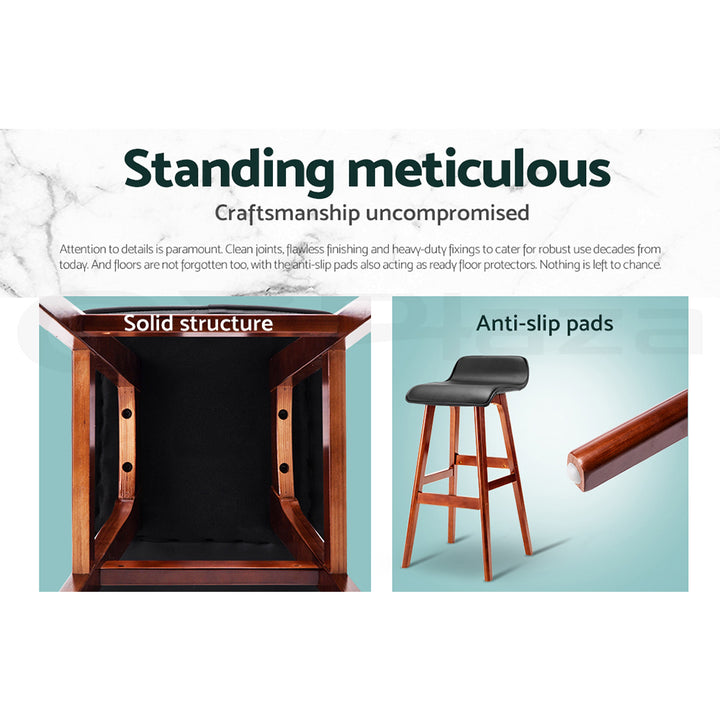 Silvia Wooden Bar Stool Leather (Set of 4) Black 74cm