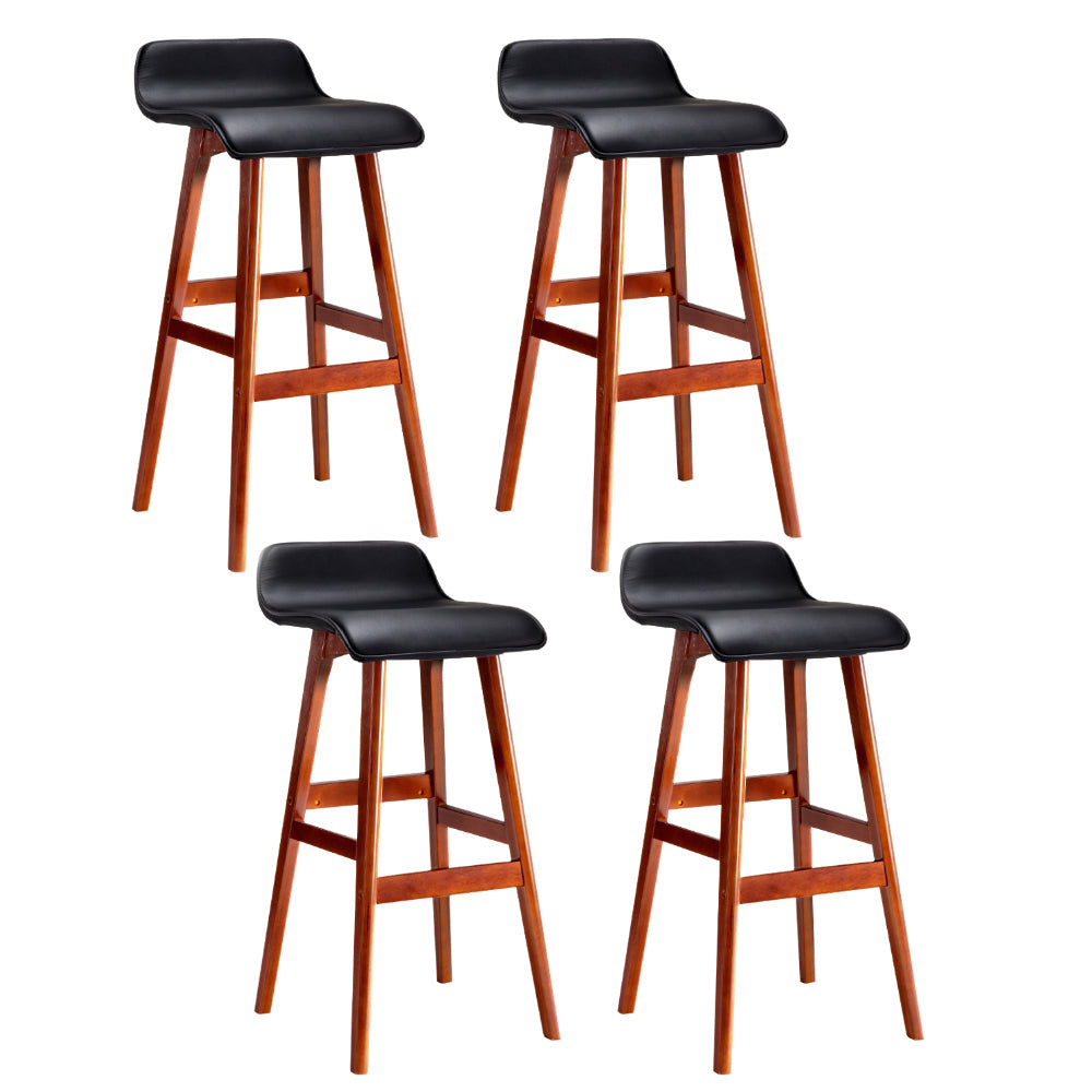 Silvia Wooden Bar Stool Leather (Set of 4) Black 74cm