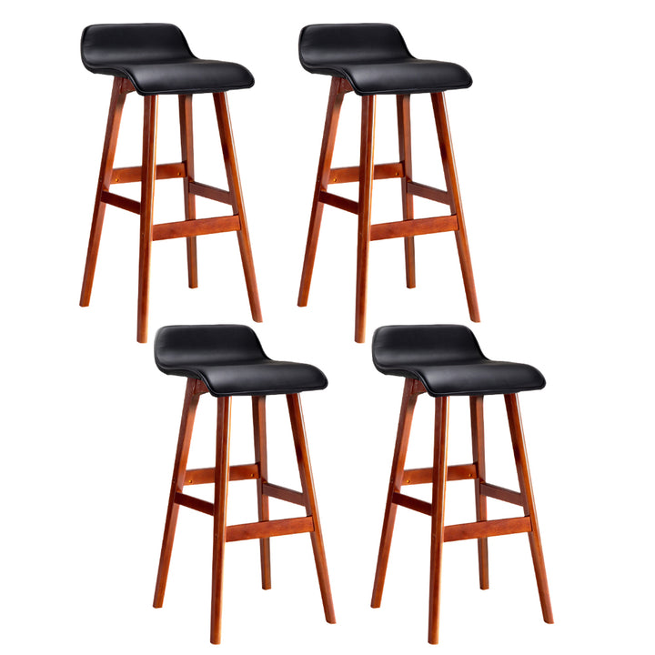 Silvia Wooden Bar Stool Leather (Set of 4) Black 74cm