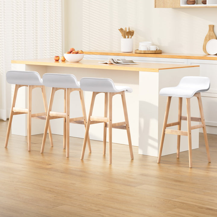 Silvia Wooden Bar Stool Leather (Set of 4) White 74cm