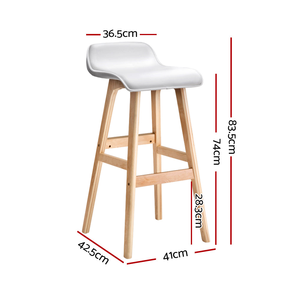 Silvia Wooden Bar Stool Leather (Set of 4) White 74cm