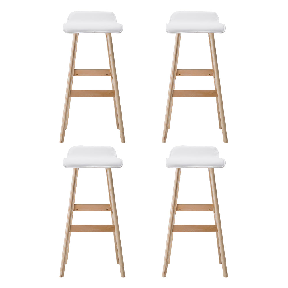 Silvia Wooden Bar Stool Leather (Set of 4) White 74cm