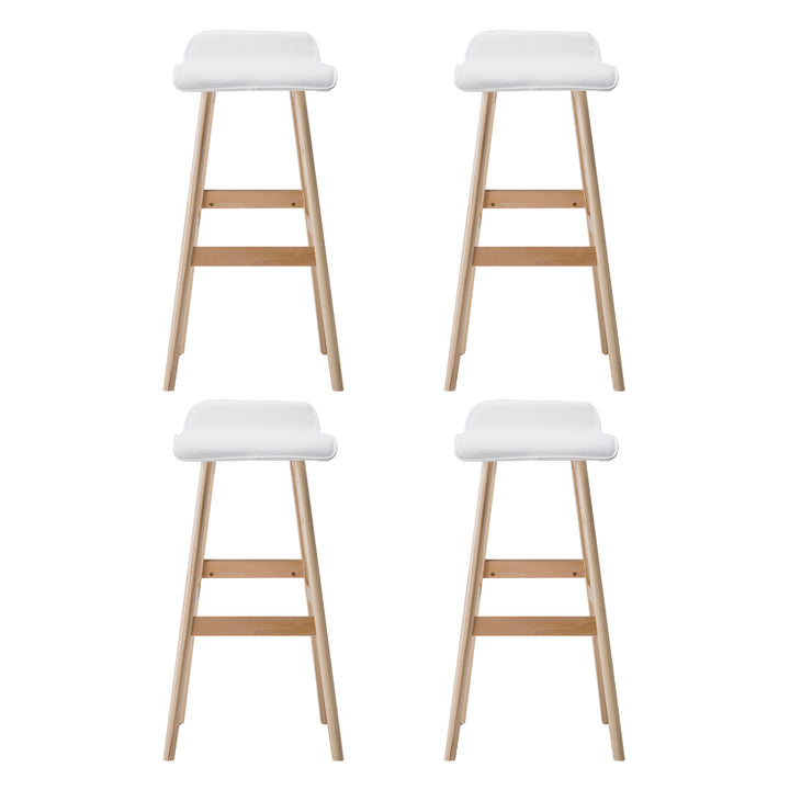 Silvia Wooden Bar Stool Leather (Set of 4) White 74cm